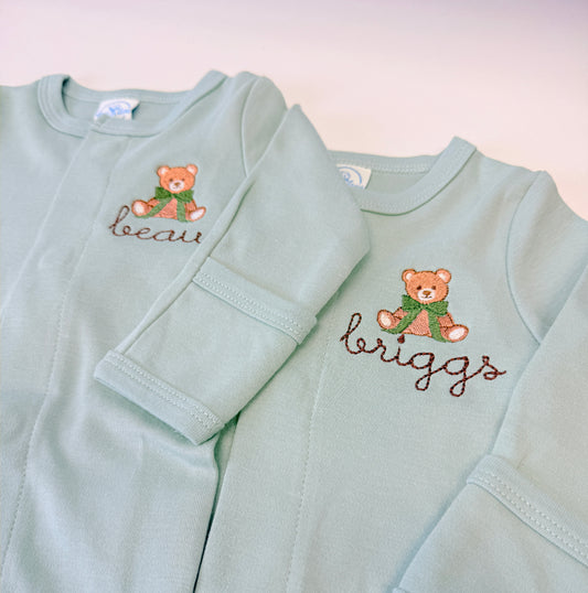 Personalized Teddy Bear Magnetic Baby Footie Set