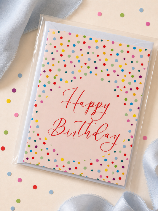Handmade colorful card on neutral background
