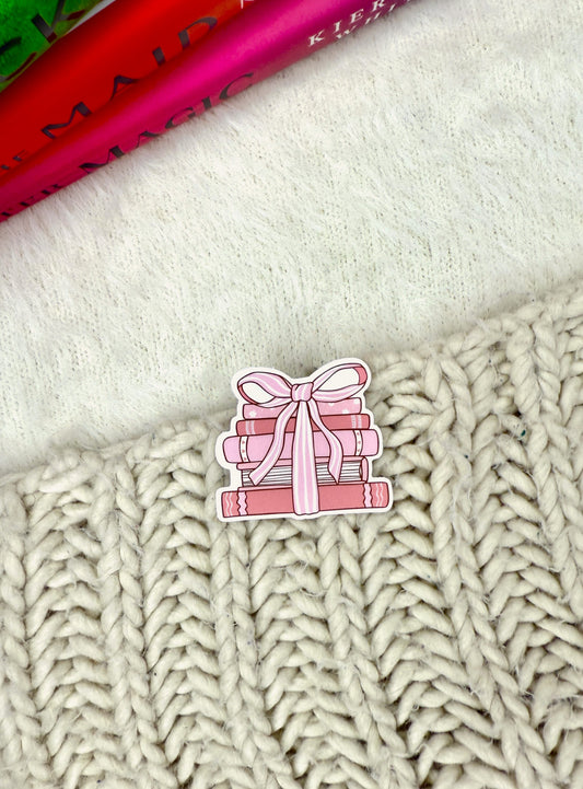 Pink Book Stack Bow Sticker