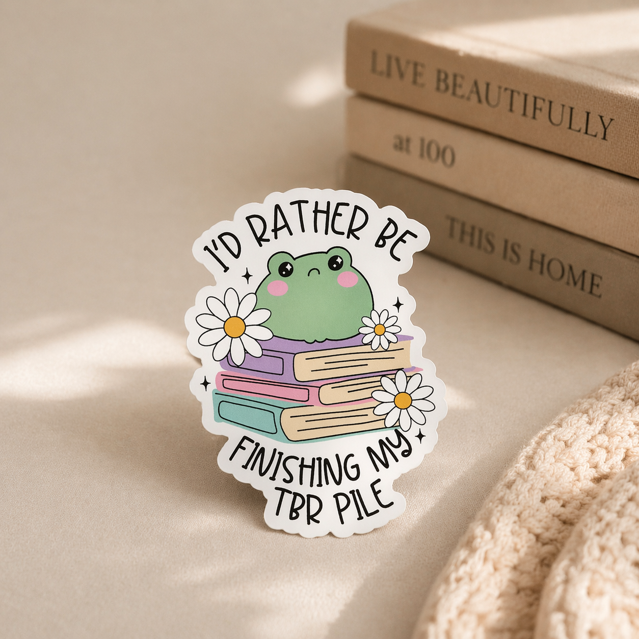 Book lover magnet with I’d rather be finishing my TBR pile quote displayed on neutral background